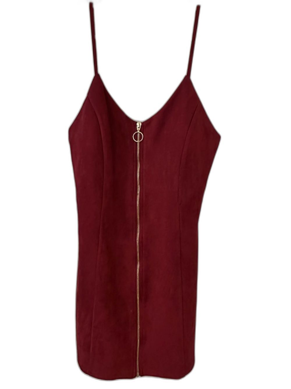 Iris Cranberry Mini Faux Suede Zip Up Padded Dress Women's Juniors Size Medium